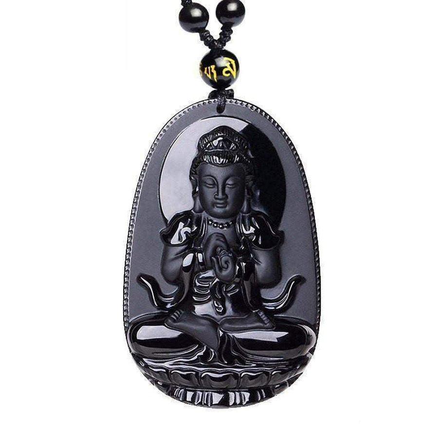 Pendentif Bouddha en obsidienne avec détails sculptés