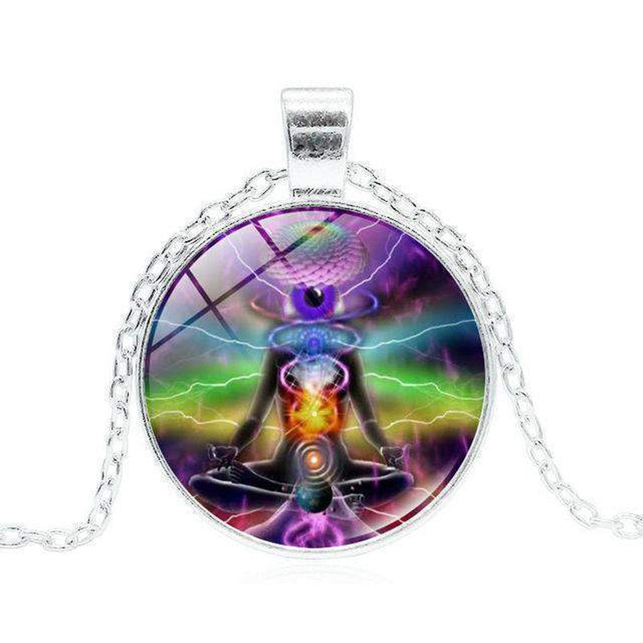 Pendentif en verre avec chakras, disponible en trois coloris