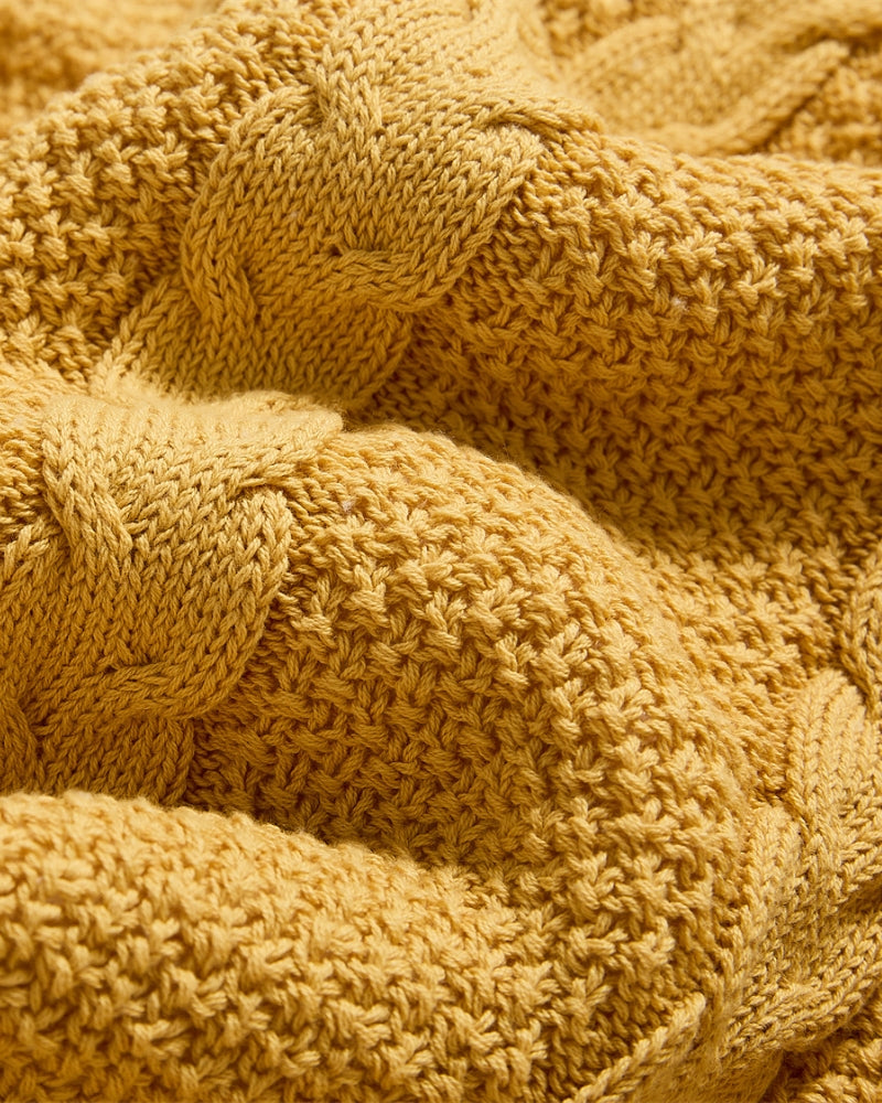 Vue d'ensemble du plaid jaune sur un lit