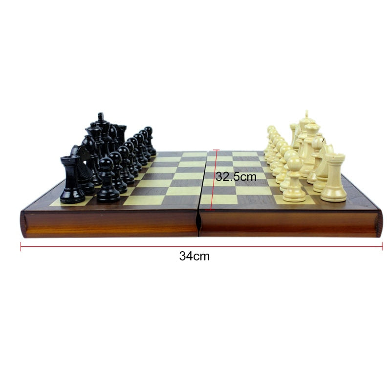 Plateau d'échecs pliable, bois naturel et discret