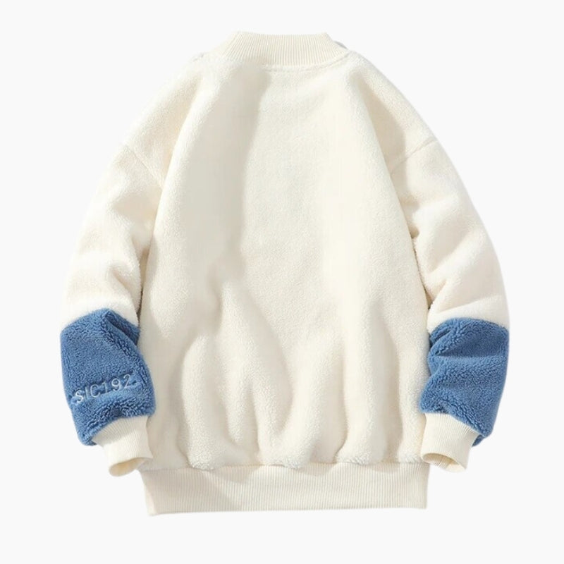 Pull crème pour homme avec motif bleu sur la poitrine