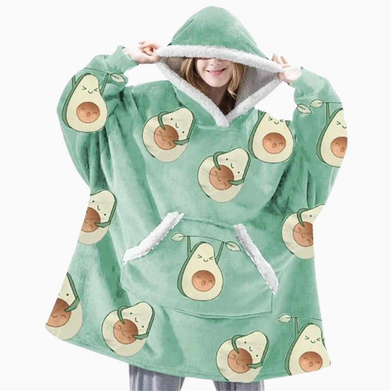 Pull plaid vert avec motifs d'avocats souriants