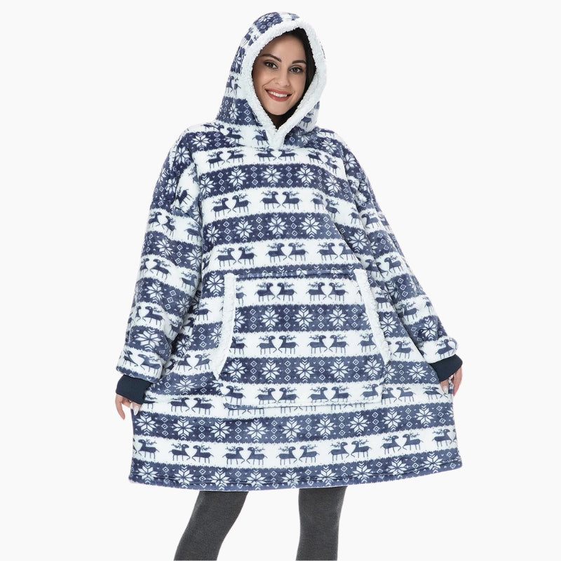 Pull plaid bleu avec motifs de Noël en Pilou Pilou