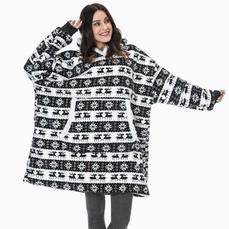 Pull plaid noir avec motifs de Noël et capuche