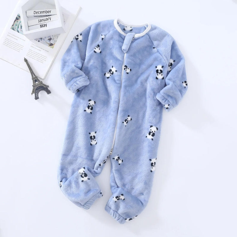 Pyjama bébé bleu en polaire avec motifs pandas