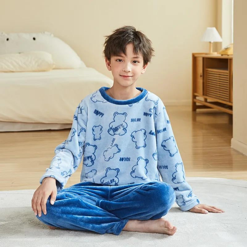 Pyjama polaire bleu pour garçon avec motifs ludiques