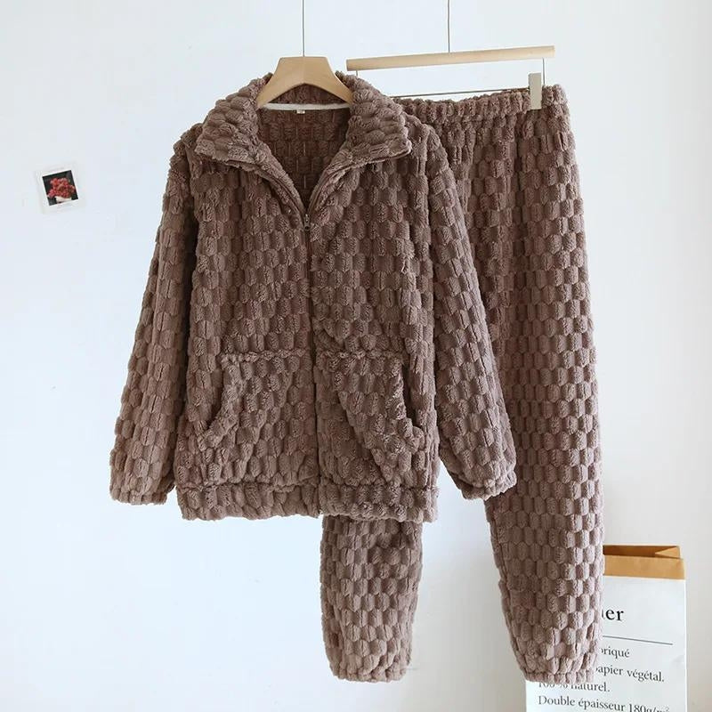 Pyjama homme marron en pilou pilou avec col rond