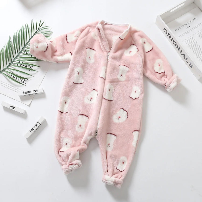 Pyjama rose bébé en polaire avec motifs ours blancs