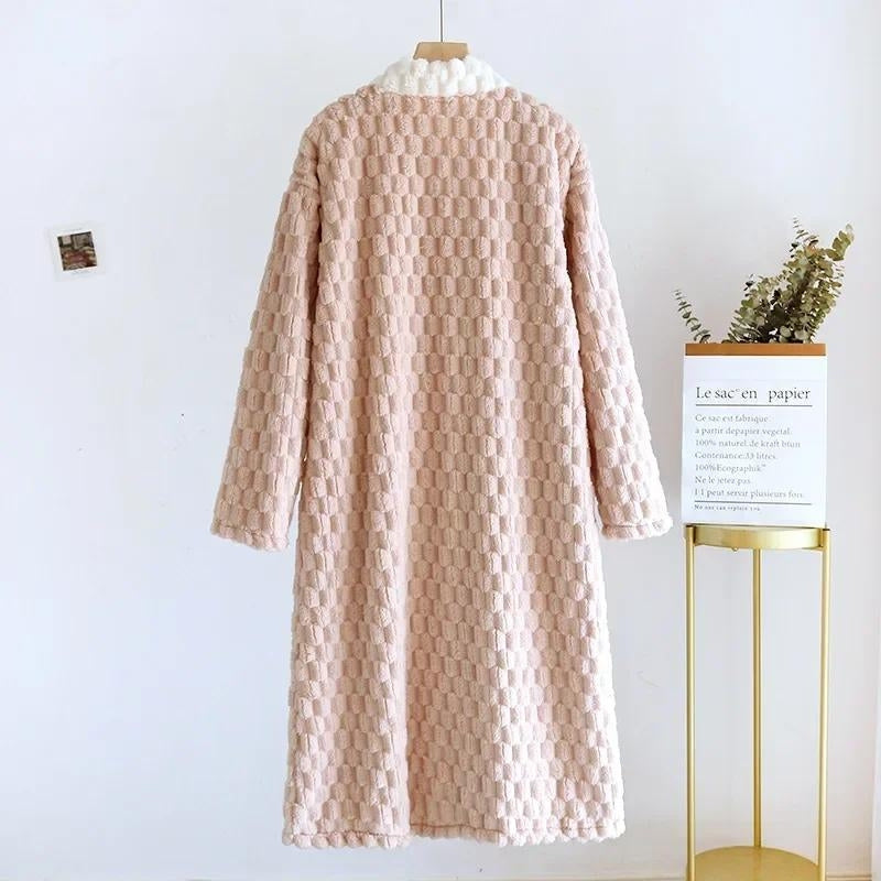 Robe de chambre rose en laine Pilou Pilou avec poches spacieuses