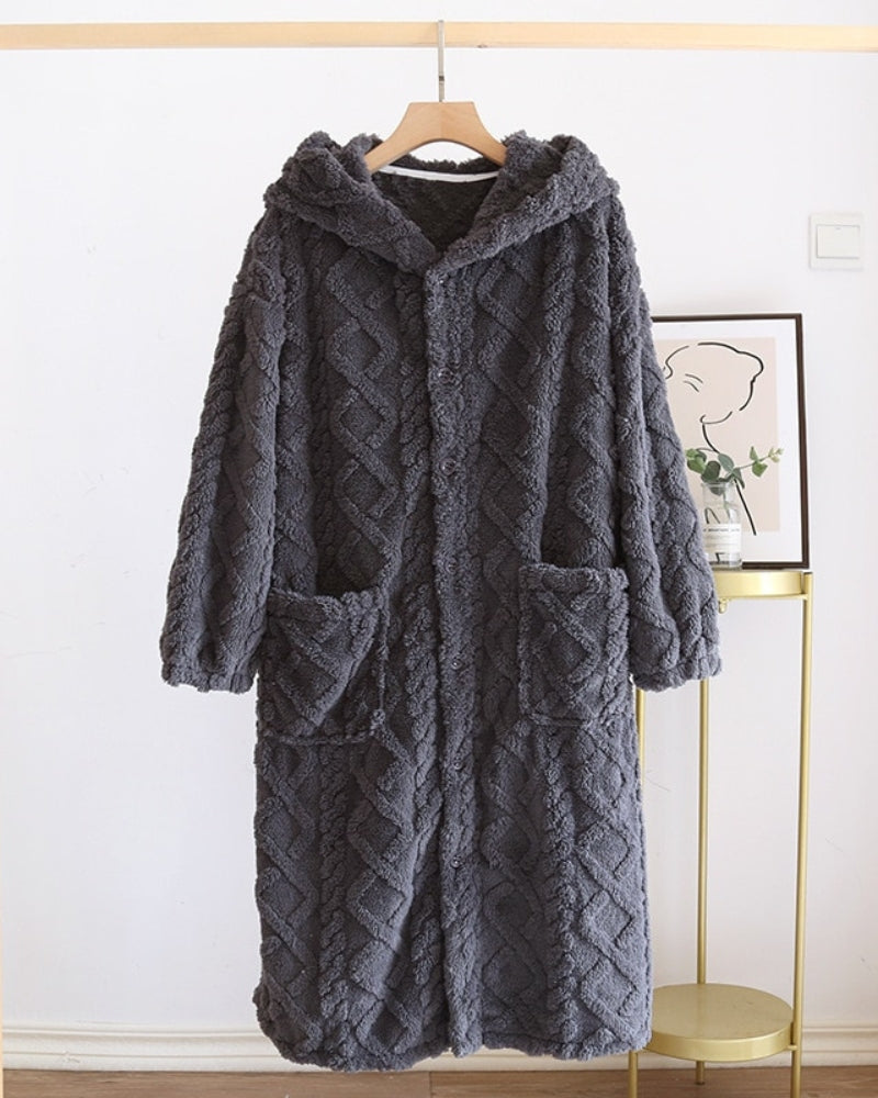 Robe de chambre homme gris avec capuche et poches