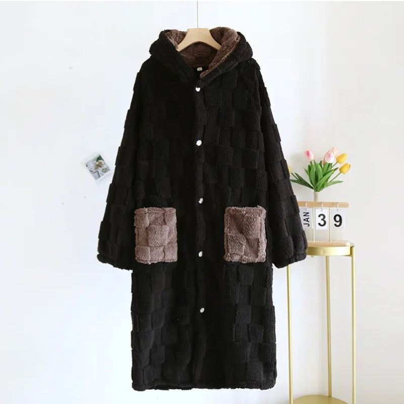 Robe de chambre noire pour homme avec poches marron