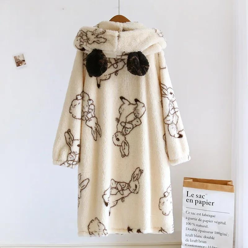 Robe de chambre crème avec motifs uniques en polaire