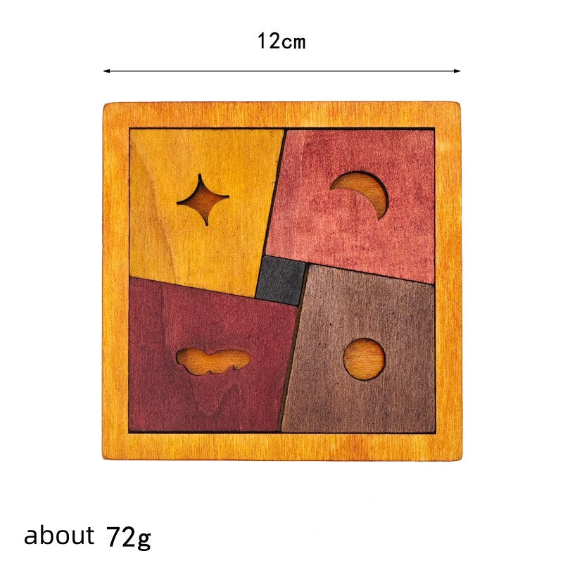 Tangram carré en bois avec motif d'astres