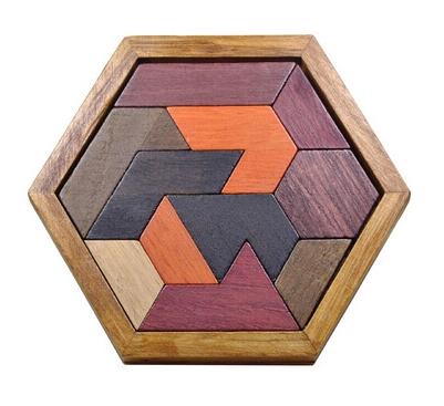 Casse-tête Tangram hexagonal en bois avec 11 pièces assemblées