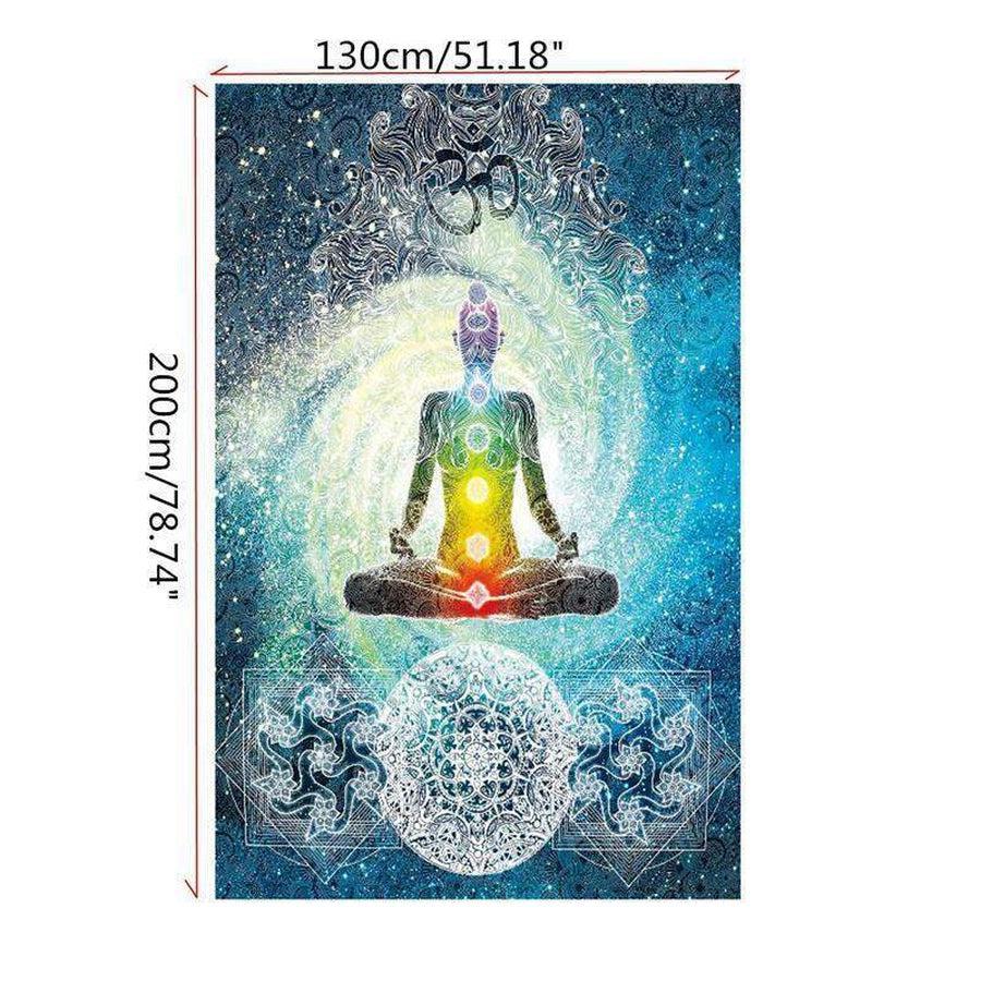 Toile satinée montrant Bouddha et les sept chakras alignés