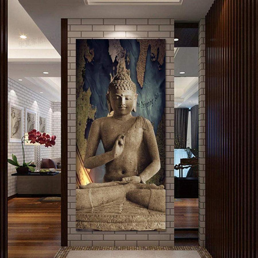 Toile Bouddha en coton, peinture pulvérisée, vue rapprochée
