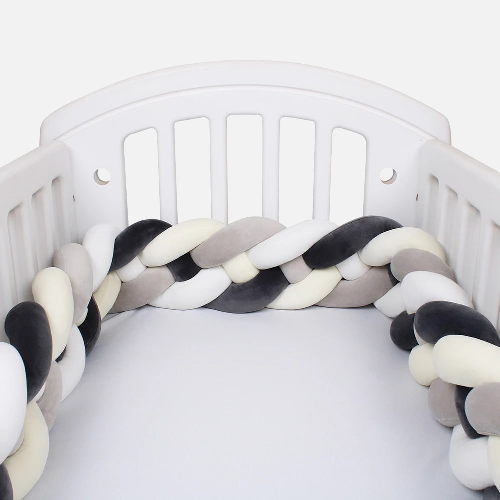 Tour de lit tressé noir et blanc en coton pour bébé
