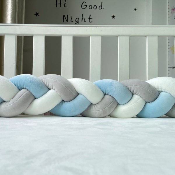 Tresse de lit cabane en coton bleu et gris