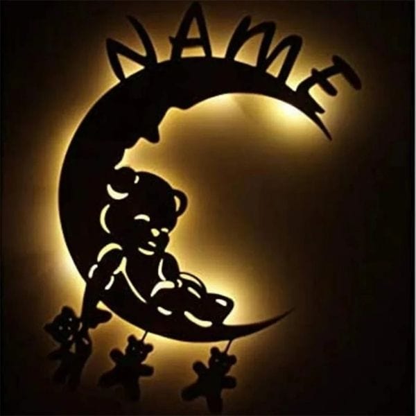 Veilleuse murale nounours et lune avec prénom gravé