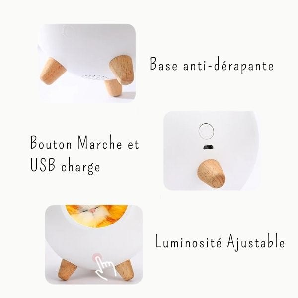 Veilleuse chaton blanche avec haut-parleur Bluetooth intégré