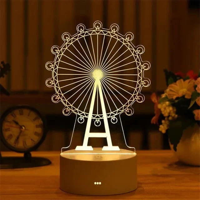 Veilleuse LED 3D en acrylique, design grande roue illuminée