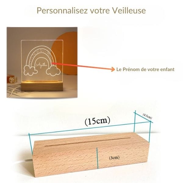 Veilleuse enfant avec prénom illuminé sur fond étoilé