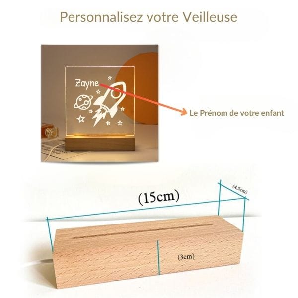 Veilleuse enfant avec prénom illuminé dans une chambre étoilée