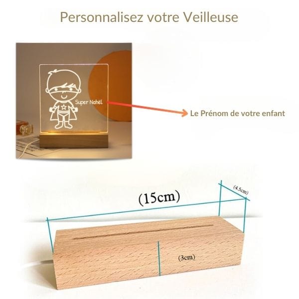 Veilleuse enfant personnalisée avec prénom illuminé et étoiles