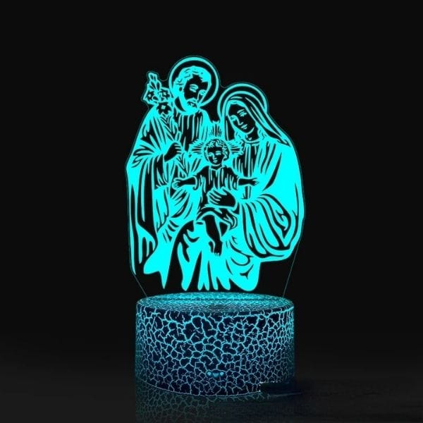 Veilleuse LED 3D avec scène religieuse sculptée