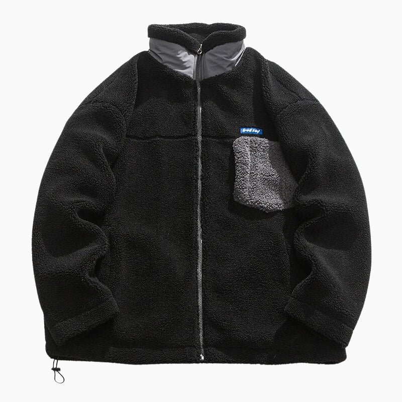 Veste noire en bouclette avec col montant pour homme