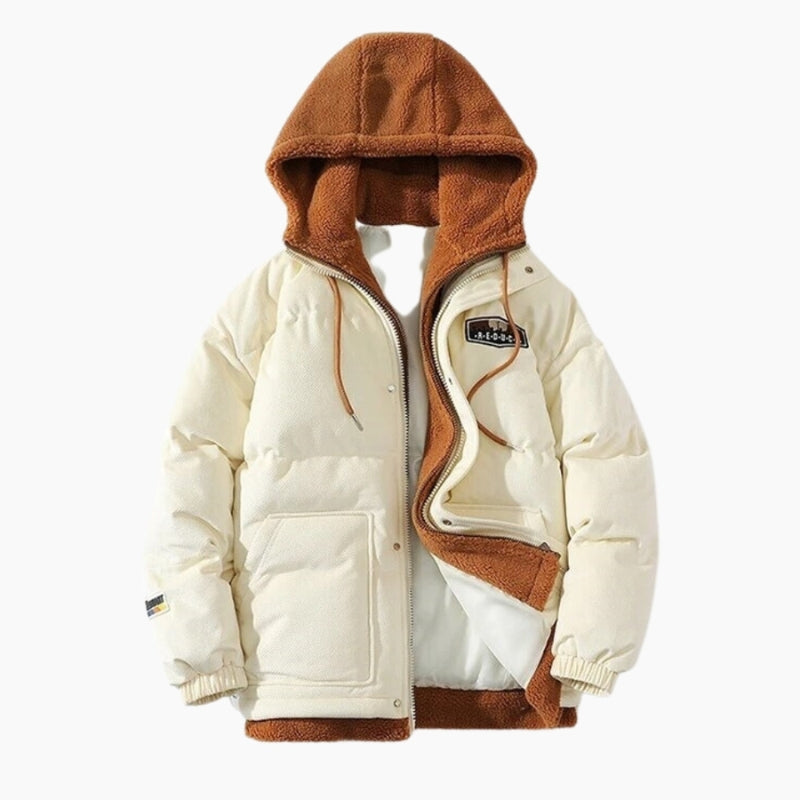 Veste à capuche noire et grise avec intérieur en fourrure