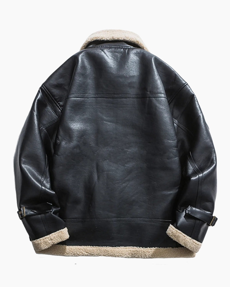 Veste noire avec col mouton beige pour homme