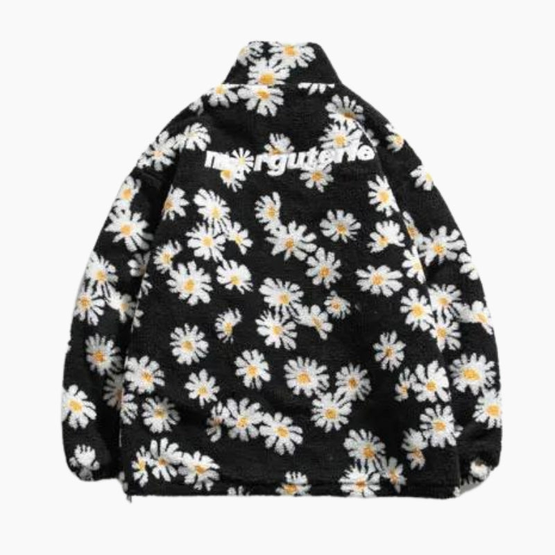 Vue de profil de la veste à motifs floraux en Pilou Pilou