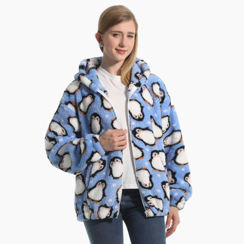 Veste bleue en Pilou Pilou avec motifs de Noël