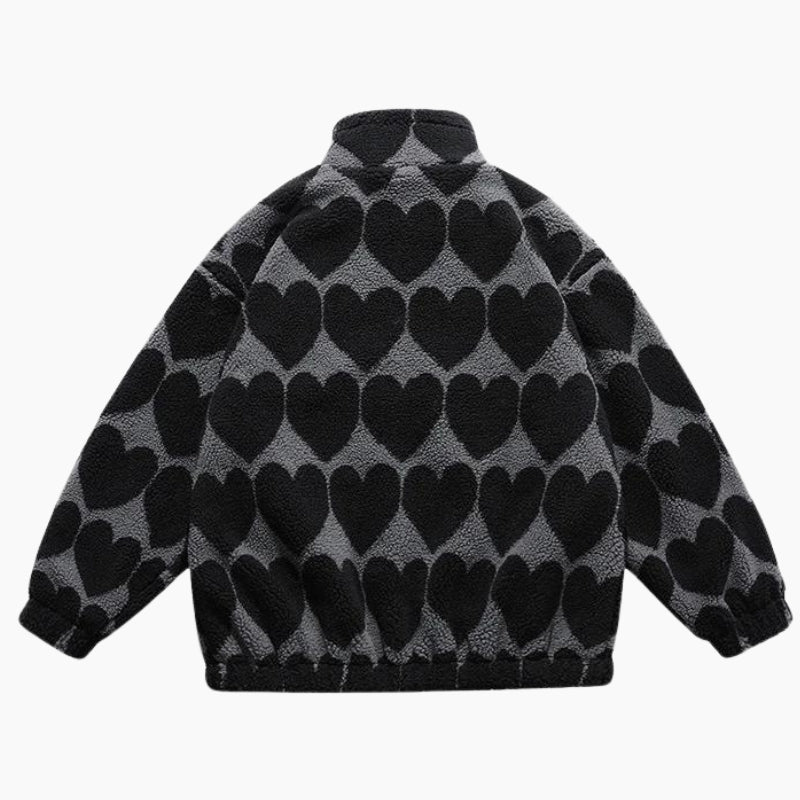 Veste polaire noire et grise avec motifs cœurs pour homme