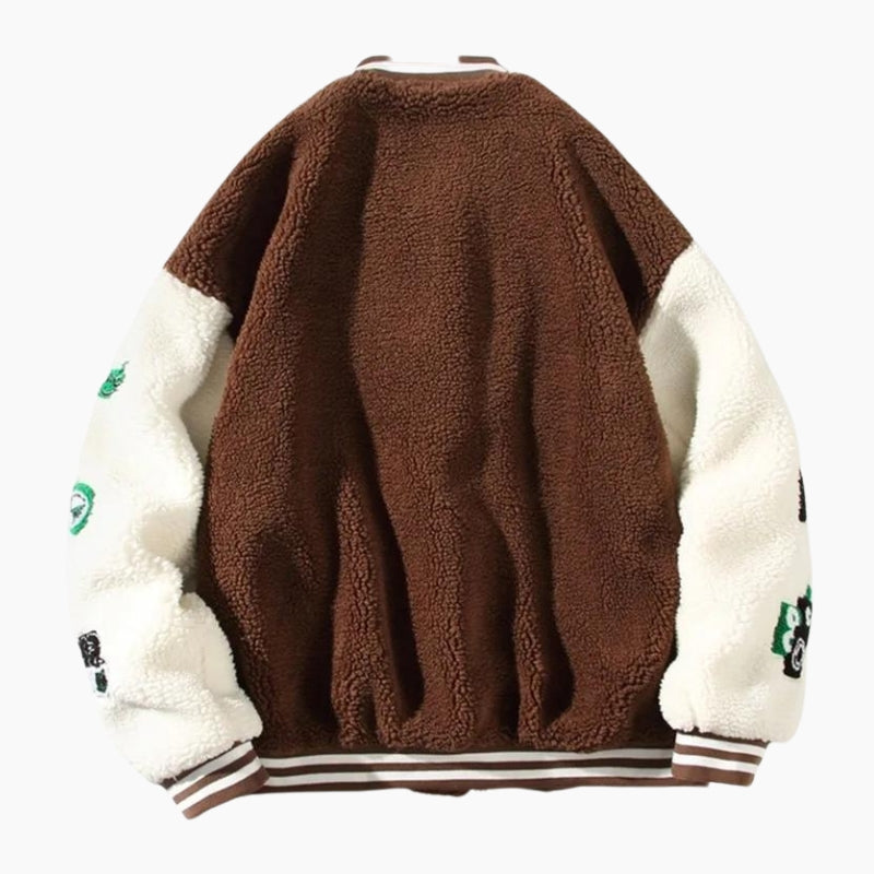 Veste rétro marron et blanche avec écussons brodés