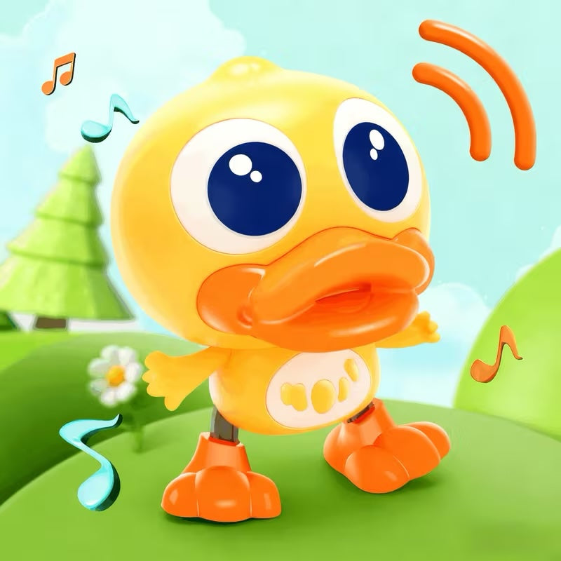 Gros plan sur les lumières LED du canard jouet en action