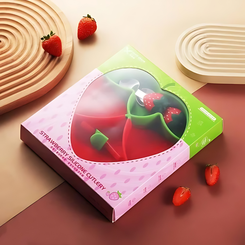 Assiette en silicone avec aliments, encourage l'autonomie