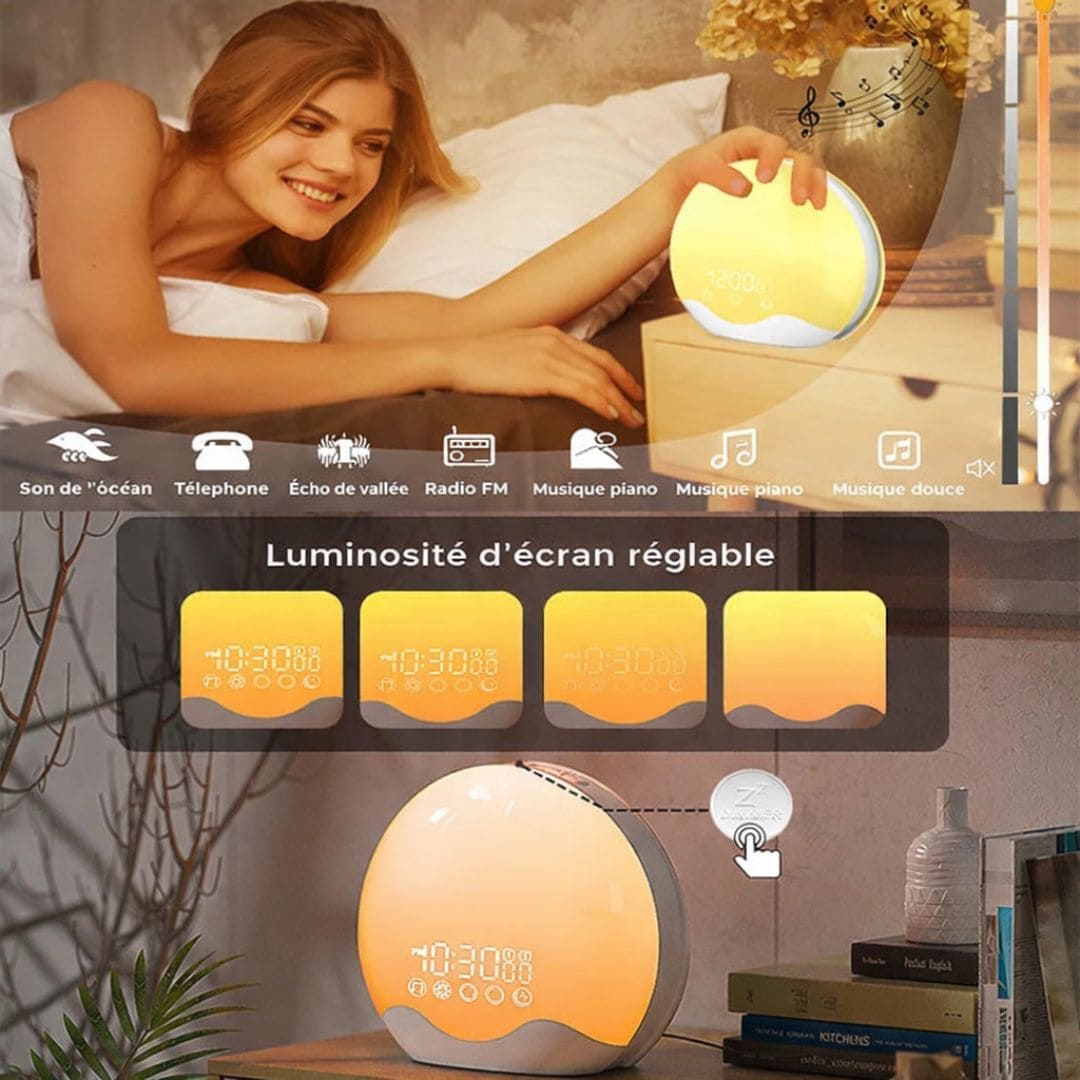 Réveil simulateur d’aube avec écran LED allumé