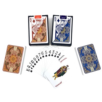 Deux jeux de cartes, rouge et bleu, en carton plastifié