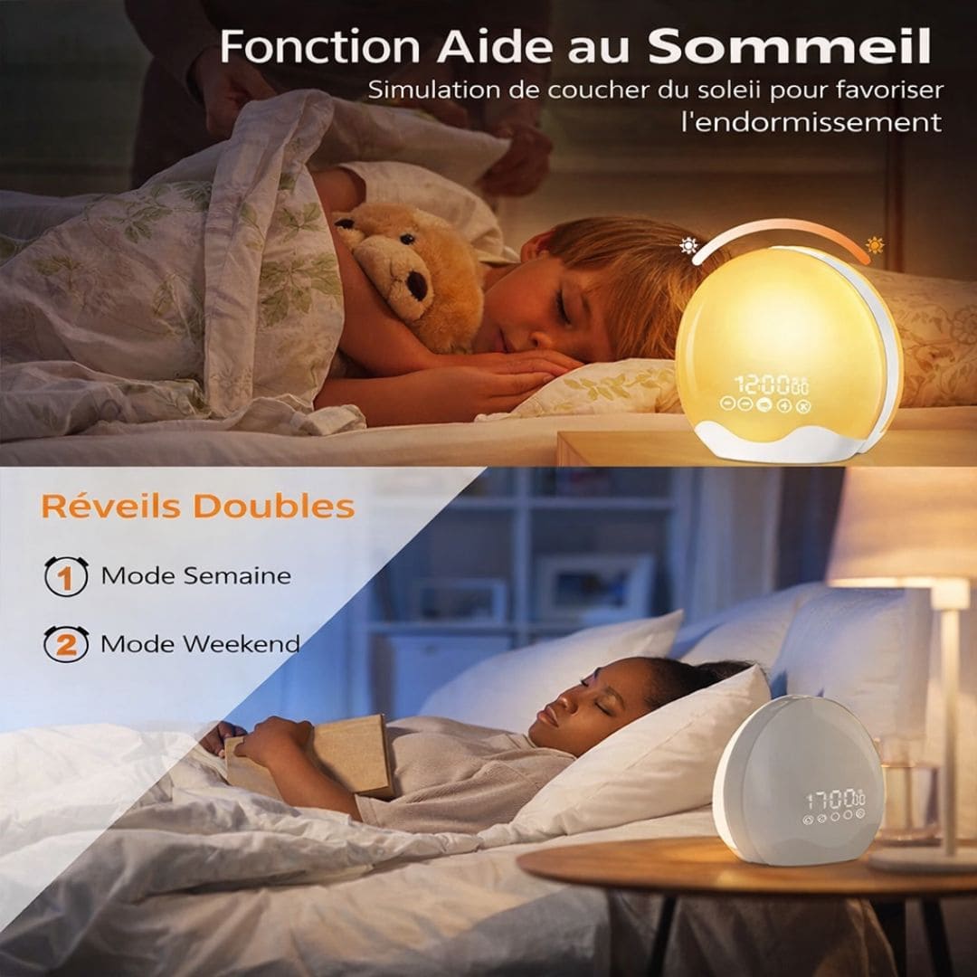 Vue latérale du réveil montrant les boutons de contrôle