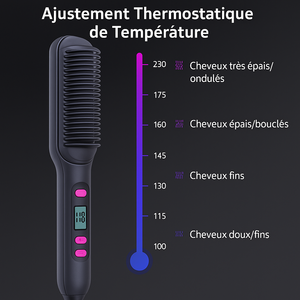 Illustration des différentes températures de la brosse lissante