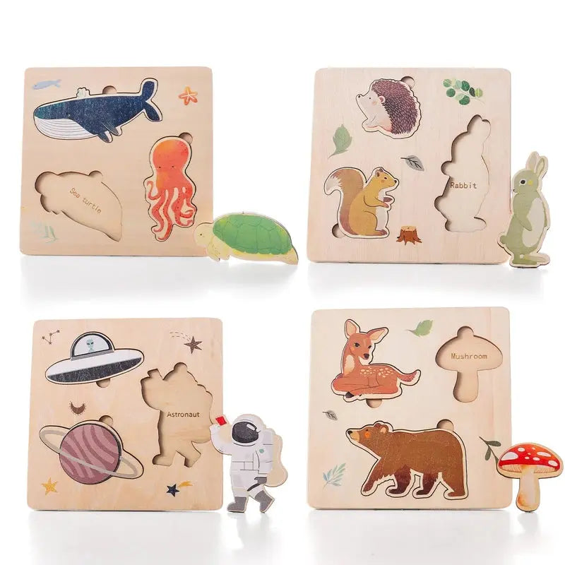 Puzzle tangram en bois avec motif de baleine colorée