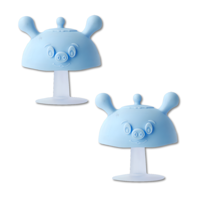 Deux sucettes bleues avec base à succion