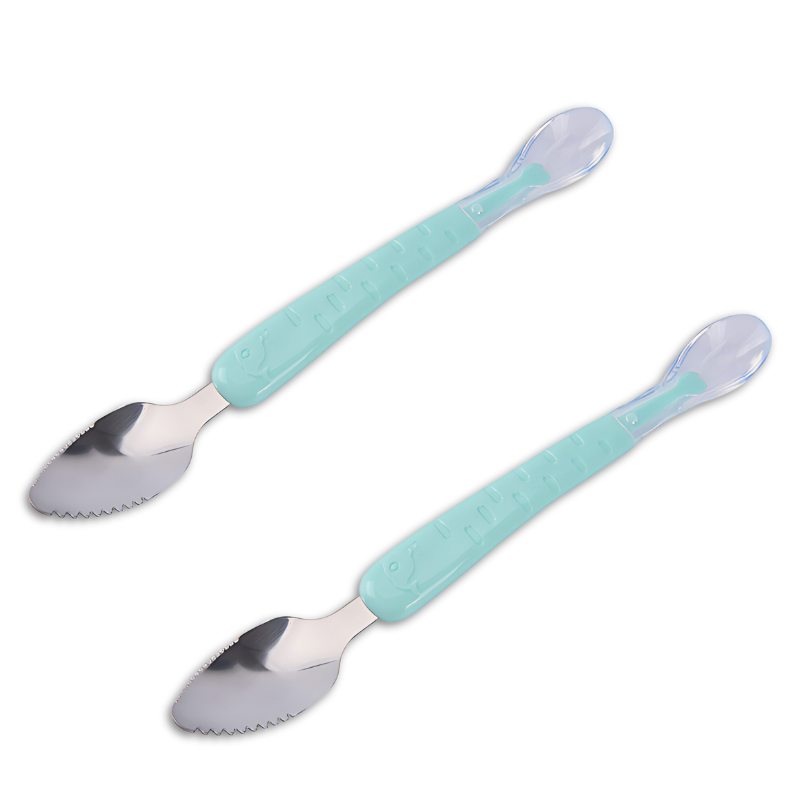 Paire de cuillères vertes pour enfants, manche souple