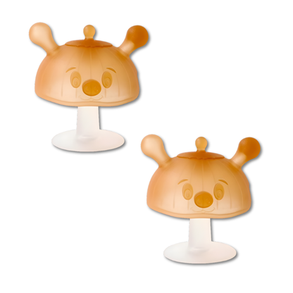 Deux sucettes marron en silicone pour dentition