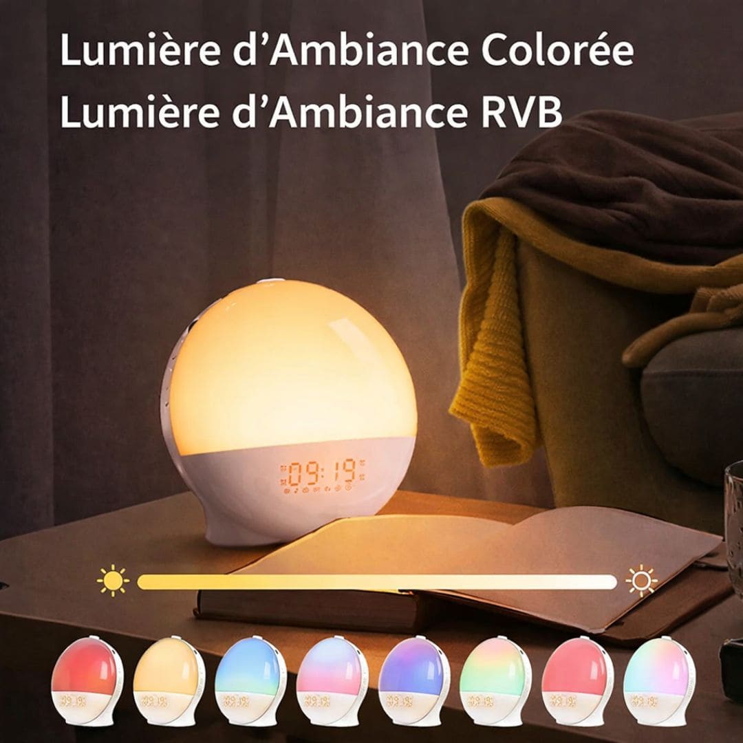 Réveil lumineux rond avec affichage LED allumé