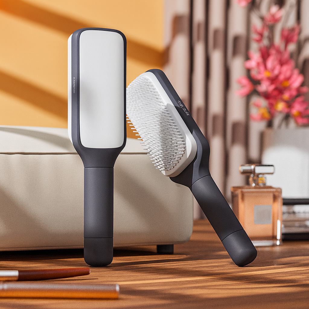 Brosse rotative avec poils rétractables sur fond blanc