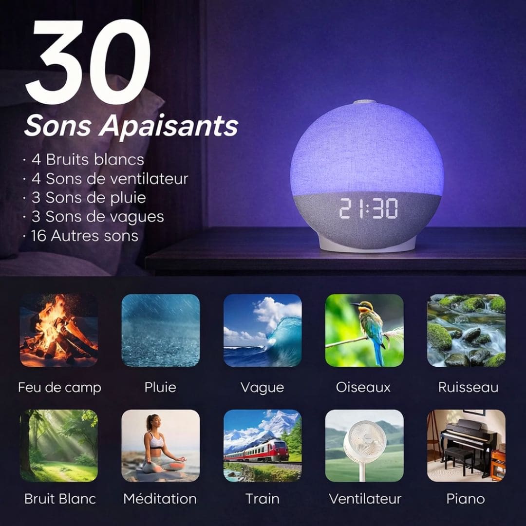 Réveil lumineux rond avec affichage LED digital
