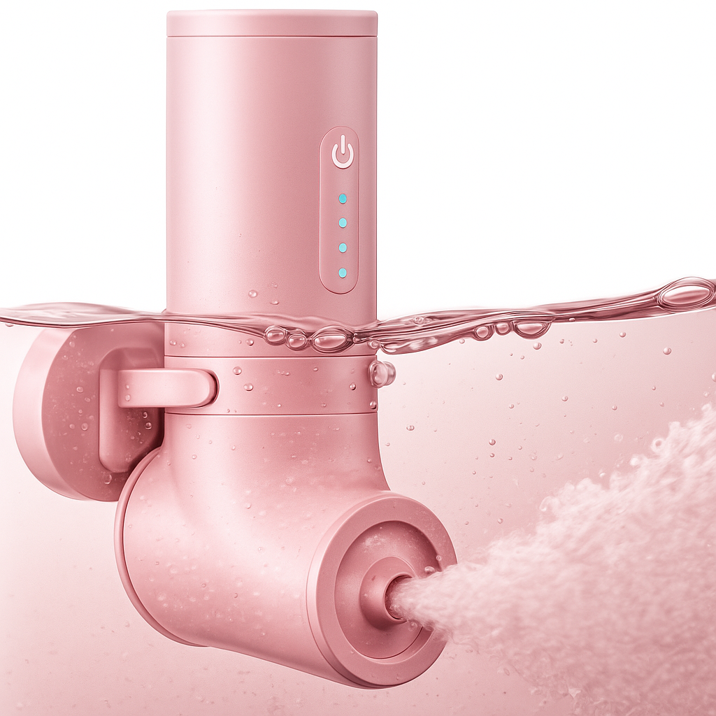 Machine à mousse en plastique rose, design minimaliste